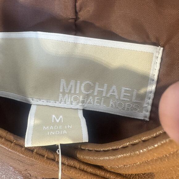 MRSP $250 New Michael Kors Real Lamb Leather Short Jacket Brown Size Medium - Picture 5 of 15